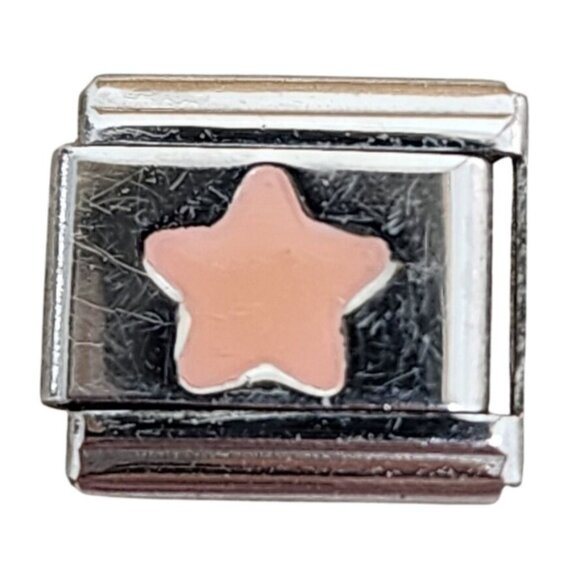 Silver Tone Italian Charm Link for Bracelets Pink Enamel Star Jewelry - Picture 1 of 3